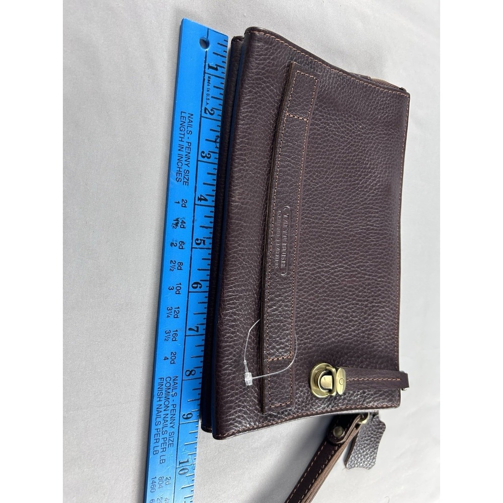 Tignanello Brown Leather Wristlet Clutch Wallet Organizer Zip Around Pebbled - Picture 8 of 9